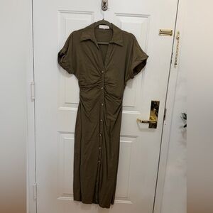 Zara Olive Button-Down Maxi Dress